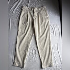 Zara Man Men’s White Ivory Slim Fit Trousers Pants Pleated Size 32 Cream